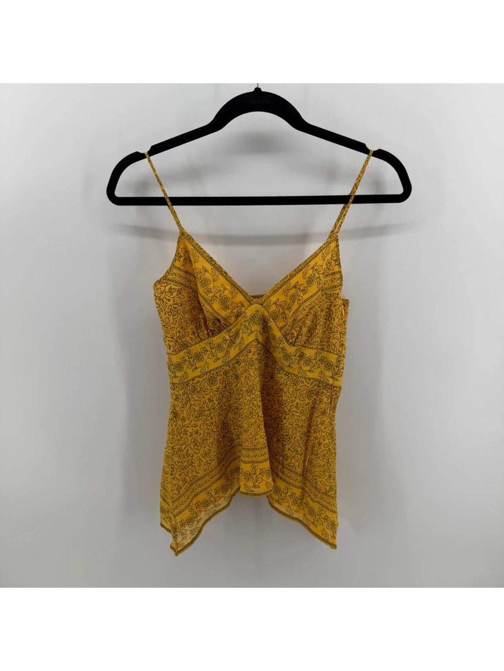 Banana Republic Size 0 100% Silk Mustard Yellow Floral Handkerchief Cami Top